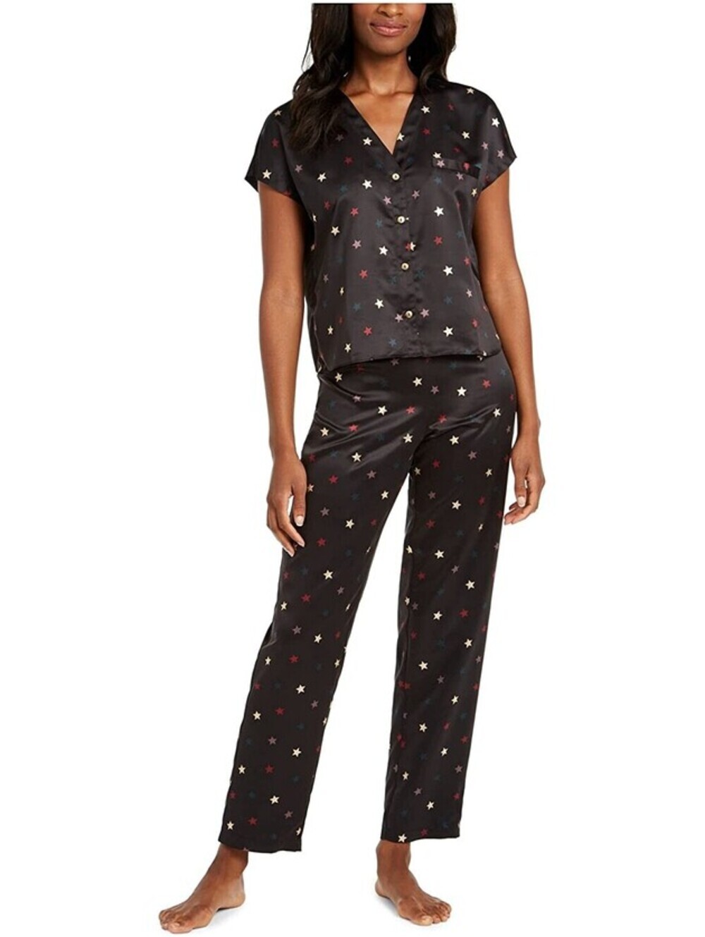 Inc International Concepts Womens Printed Matte Satin Pajama Set Size S